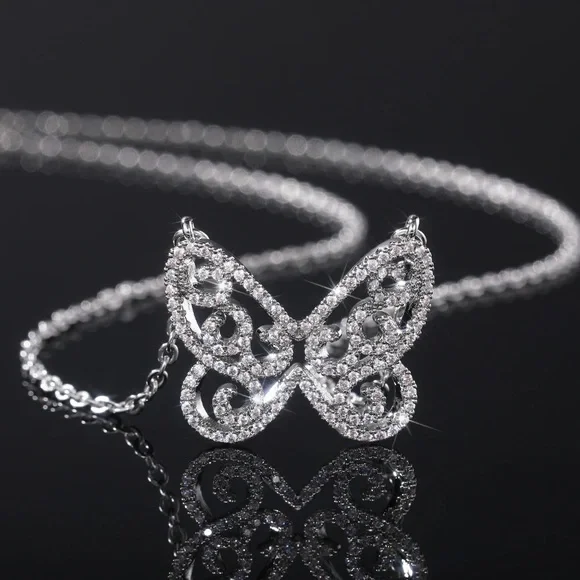 New 925 Silver Beautiful Butterfly Diamond Necklace - Picture 1 of 6